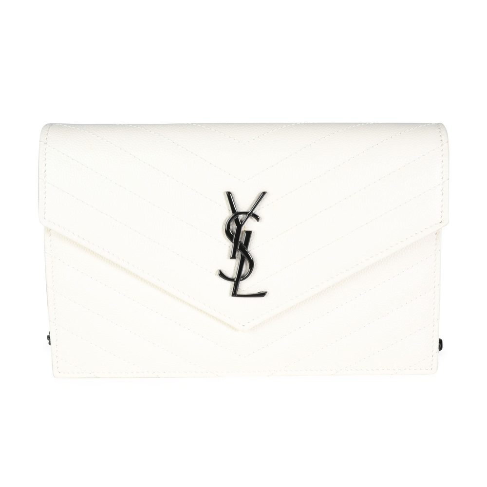 Saint Laurent White Grain De Poudre Envelope Chain Wallet